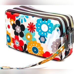 Floral Triple-Zip Wristlet Phone Concert Bag Boho Organizer Pouch Waterproof NWT